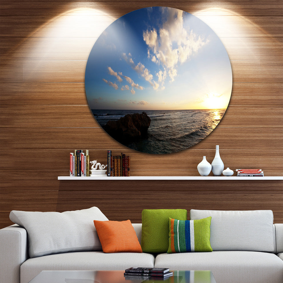 Evening Sea After Heavy Storm, Beach Disc Metal Wall Art, 23"