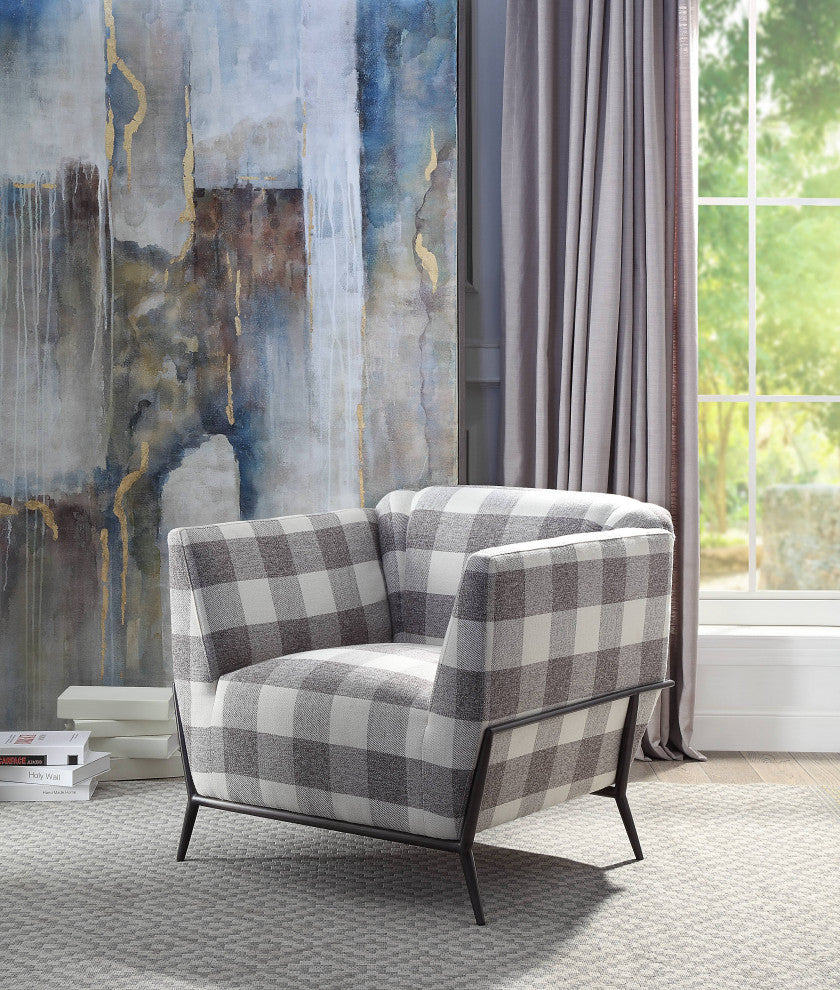ACME Eben Accent Chair, Pattern Fabric and Cherry