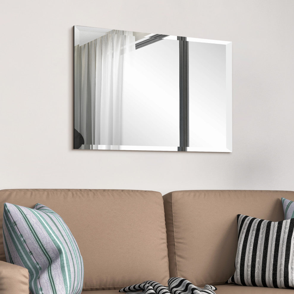 Frameless Beveled Prism Rectangle Wall Mirror, 1" Beveled Edge, 36"x24"