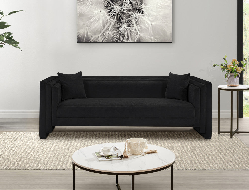 Everett Upholstered Sofa, Black, Chenille Fabric