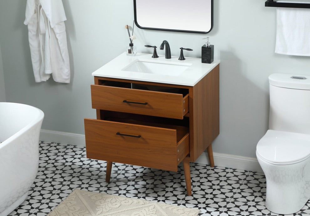 Home Living 22" Midcentury Modern Teak-Light Bathroom Vanity