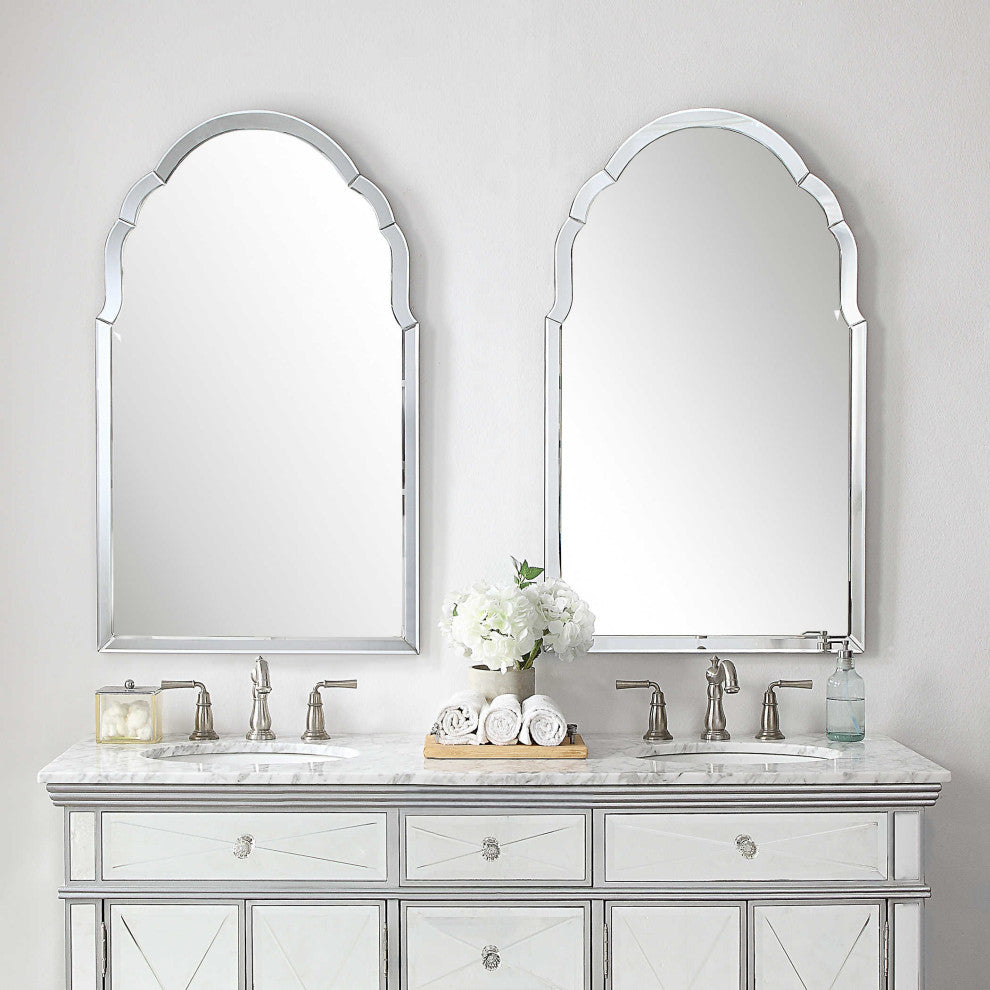 Gorgeous Frameless Venetian Arch Wall Mirror, Vanity Curved Glass Frame
