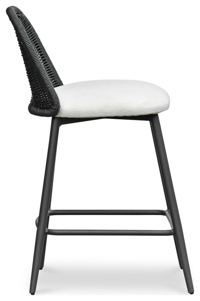 Alexa Rattan Performance Fabric Outdoor Stool, Black, Counter Stool