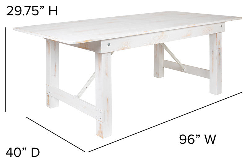 HERCULES Series 8' x 40'' Folding Farm Table and Four Bench Set, Antique White