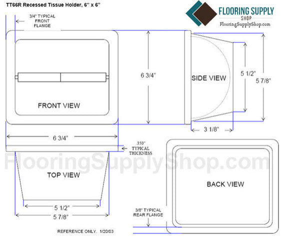 Porcelain Recess Niche Tissue Toilet Paper Holder Bathroom Shower Premade, White Glossy