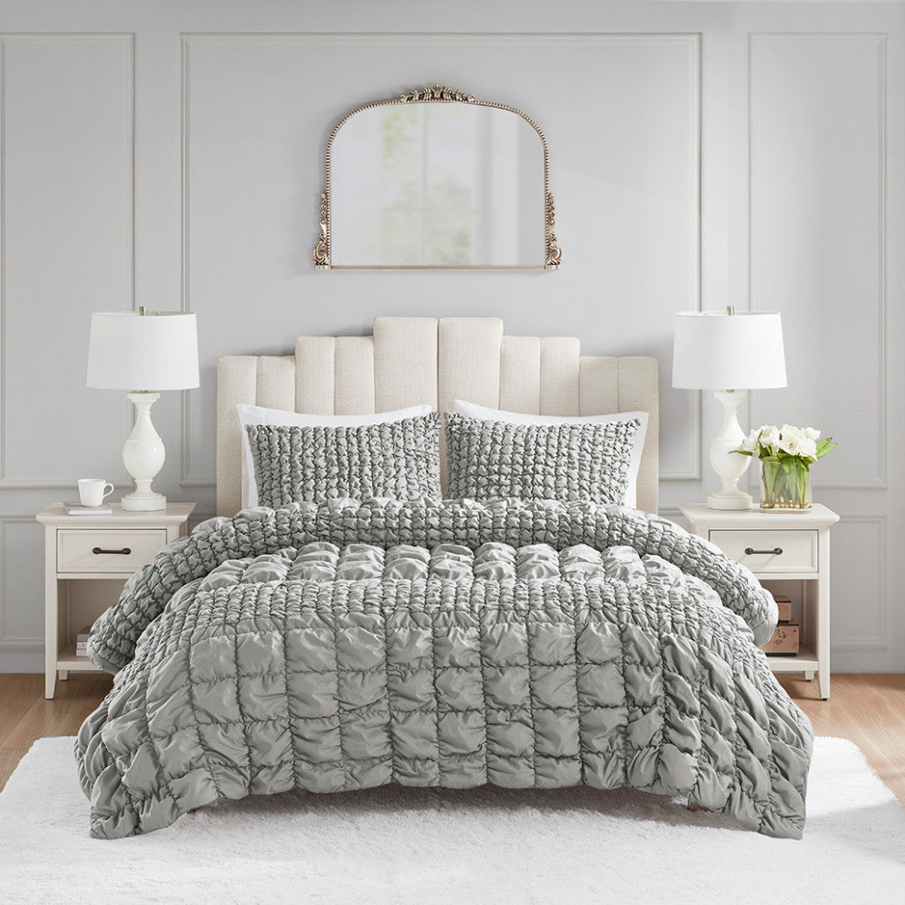 Madison Park Evelyn 3 Piece Stripe Ruched Comforter Set