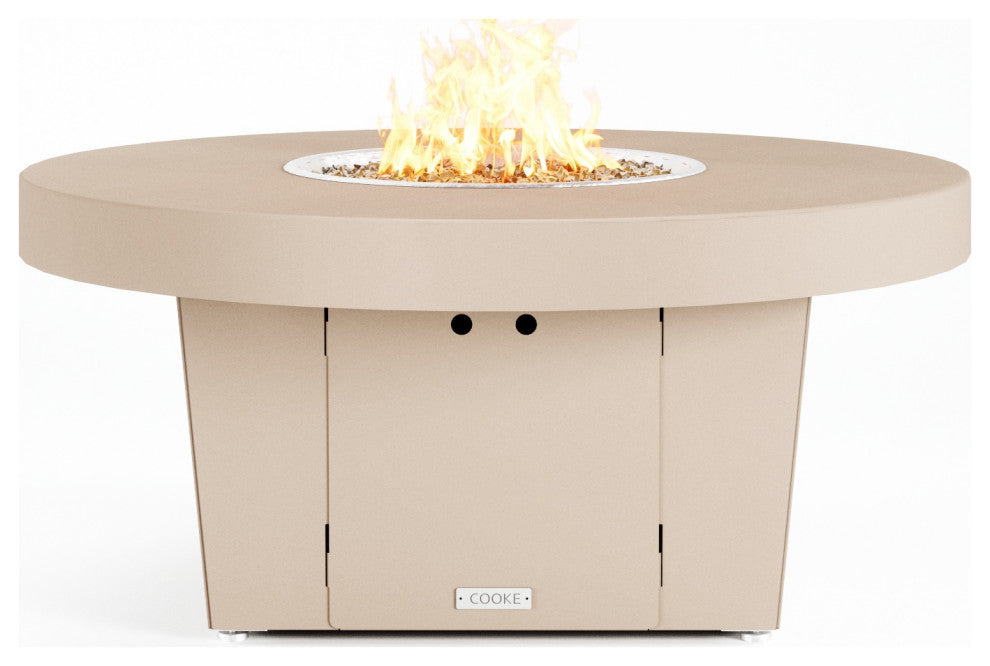 Circular Fire Pit Table, 48", Natural Gas, Beige Powdercoat Top, Beige