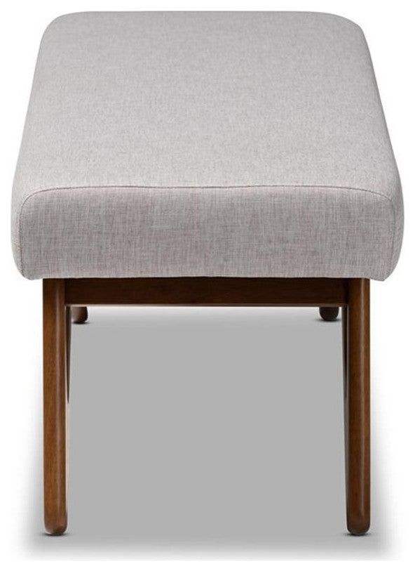 Baxton Studio Rika Greyish Beige Upholstered Walnut Brown Boomerang Bench