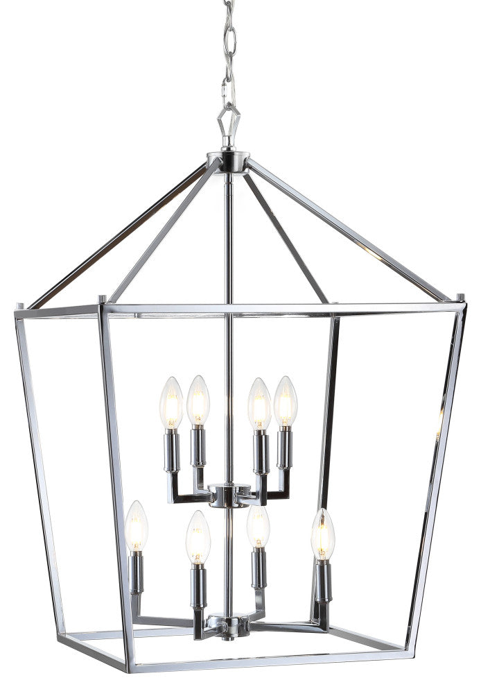 Pagoda Lantern Metal LED Pendant, Chrome, Width: 20"