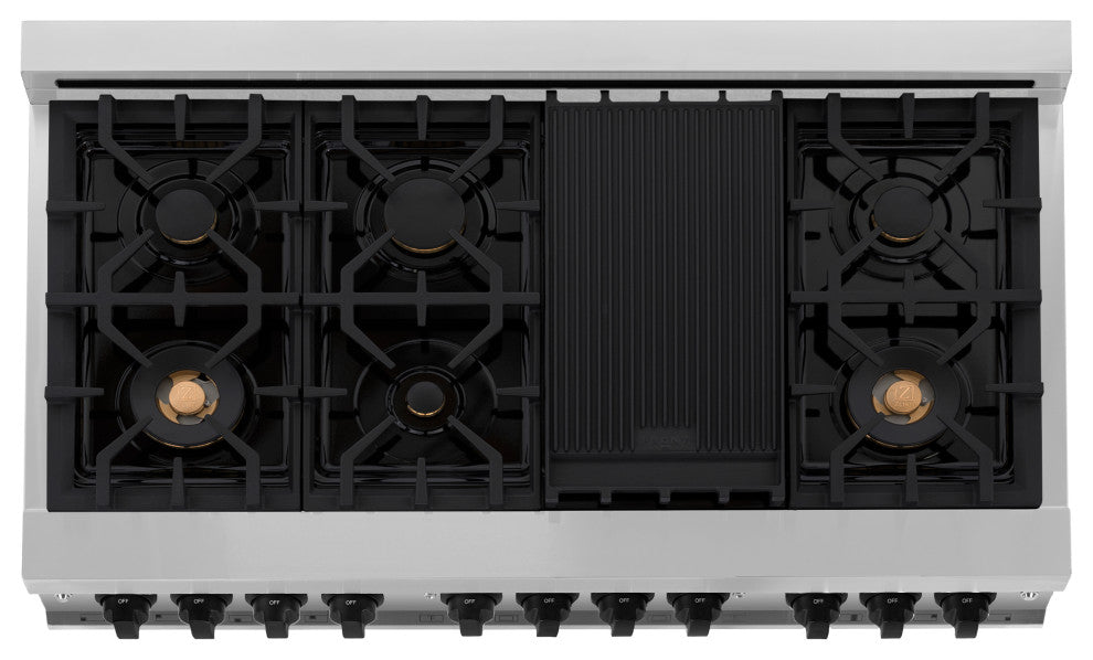 ZLINE 48" Dual Fuel Range, Stainless Steel With Matte Black Accents RAZ-48-MB