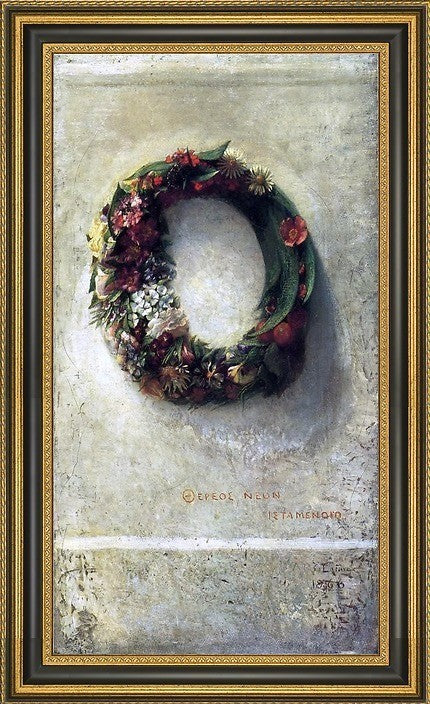 John La Farge Wreath of Flowers Framed Premium Canvas Print, 15"x30"