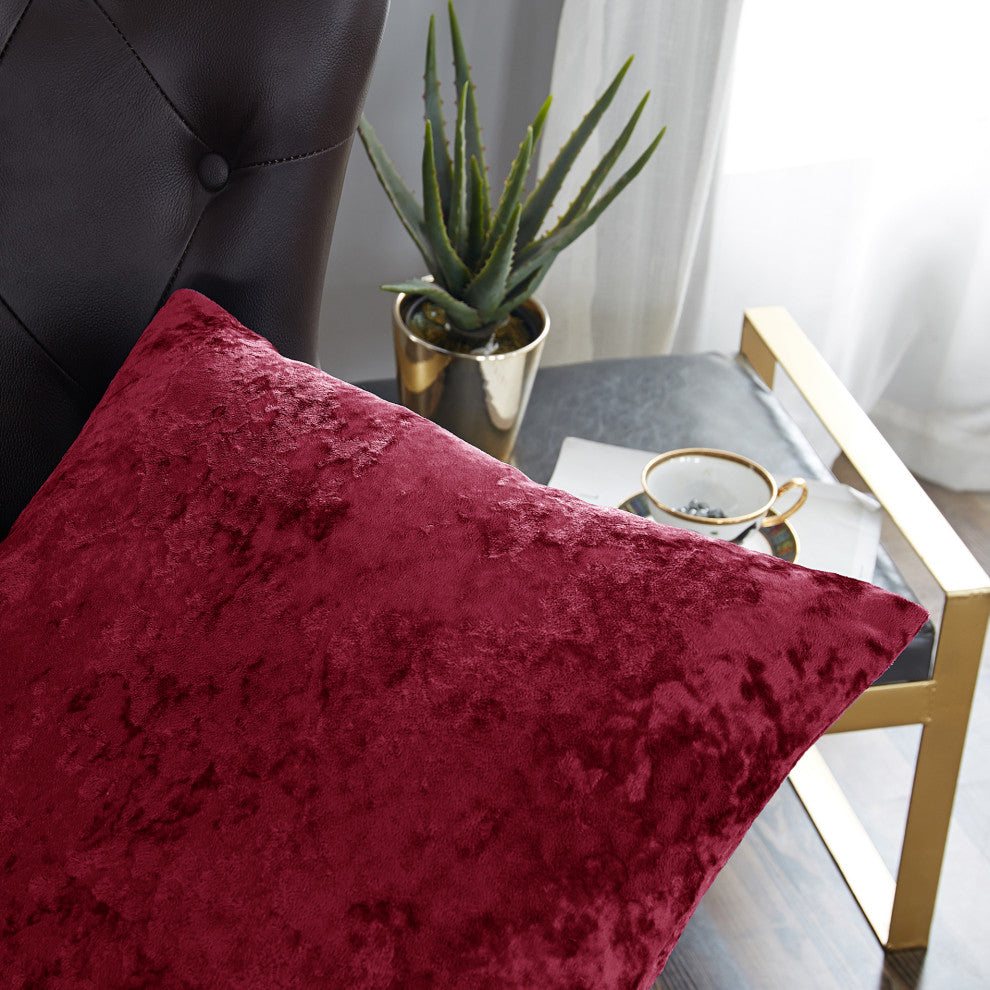 Crushed Velvet Pillow Cover 4 Piece Set, Garnet, 20" X 20"