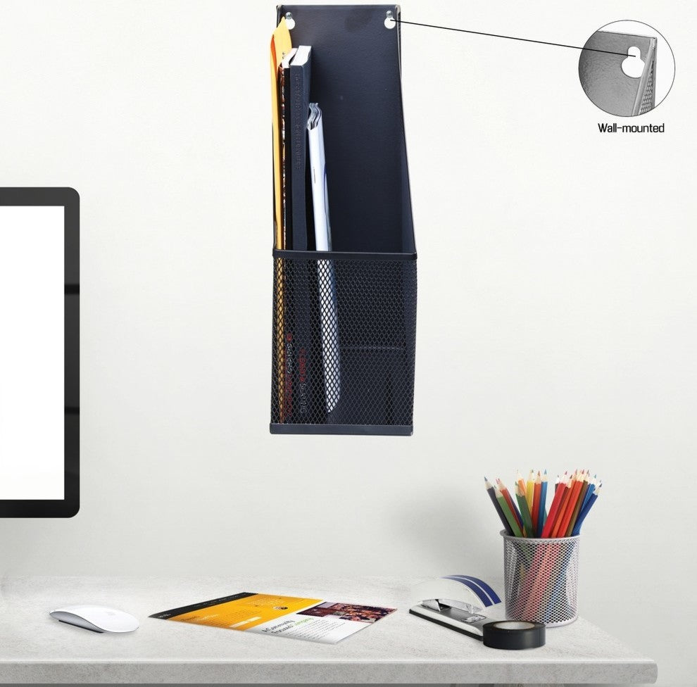 YBM Home Black Mesh Steel Wall Mount Rack File Holder 12"x10"x4.5"