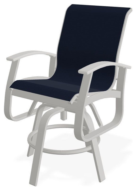 Belle Isle Sling Balcony Height Outdoor Swivel Chair, Navy/Snow