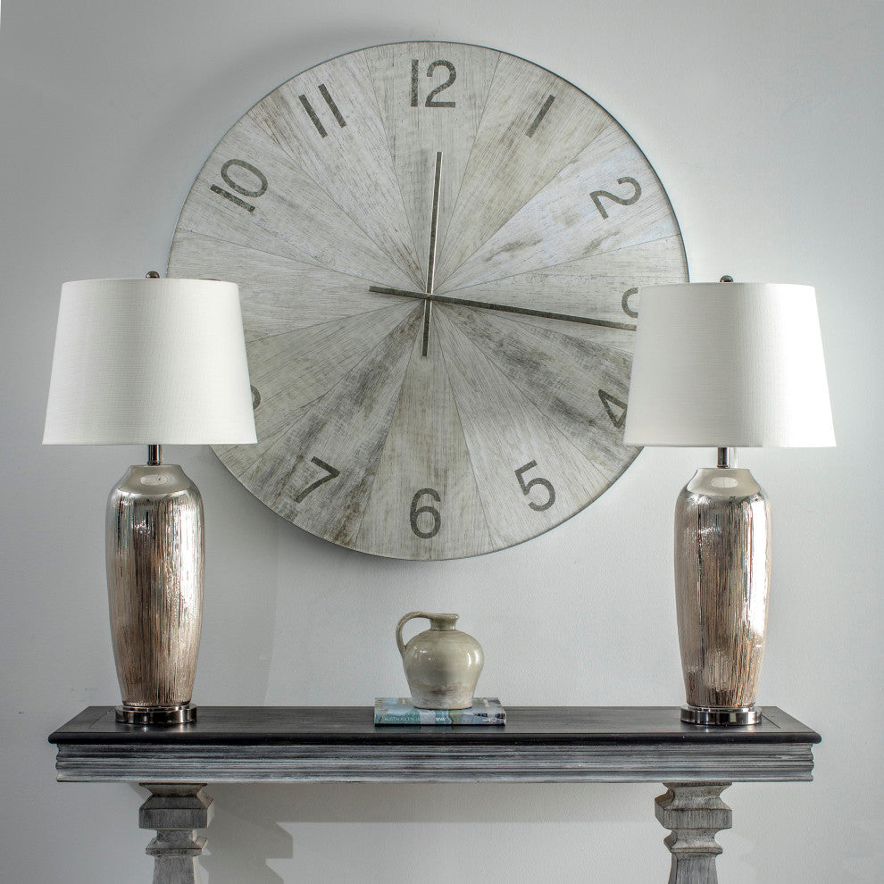 Spencer Metal and Wood Transitional Wall Clock With White Washed Oak Finish