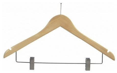 Wooden Anti-Theft Security Combo Hanger, Natural/Chrome Finish, Box of 100