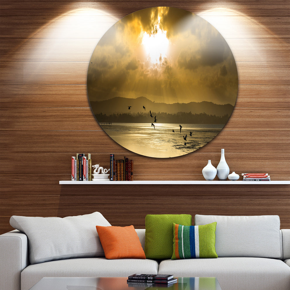 Glittering Sun Among Heavy Clouds, Seashore Round Wall Art, 23"
