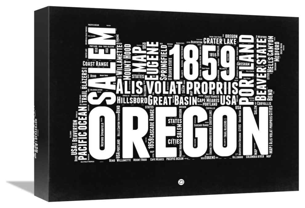 "Oregon Black and White Map" Fine Art Print