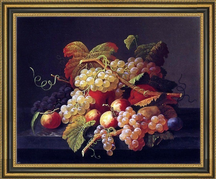 Severin Roesen Still Life of Fruit Framed Premium Canvas Print, 16"x20"