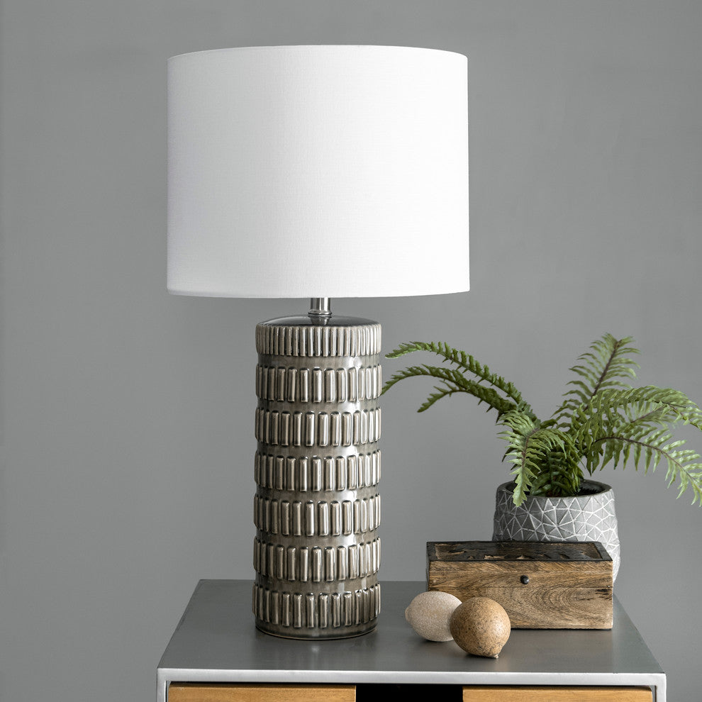 Nuloom 25" Tangela Ridged Ceramic Linen Shade Gray, On-Off Switch Table Lamp