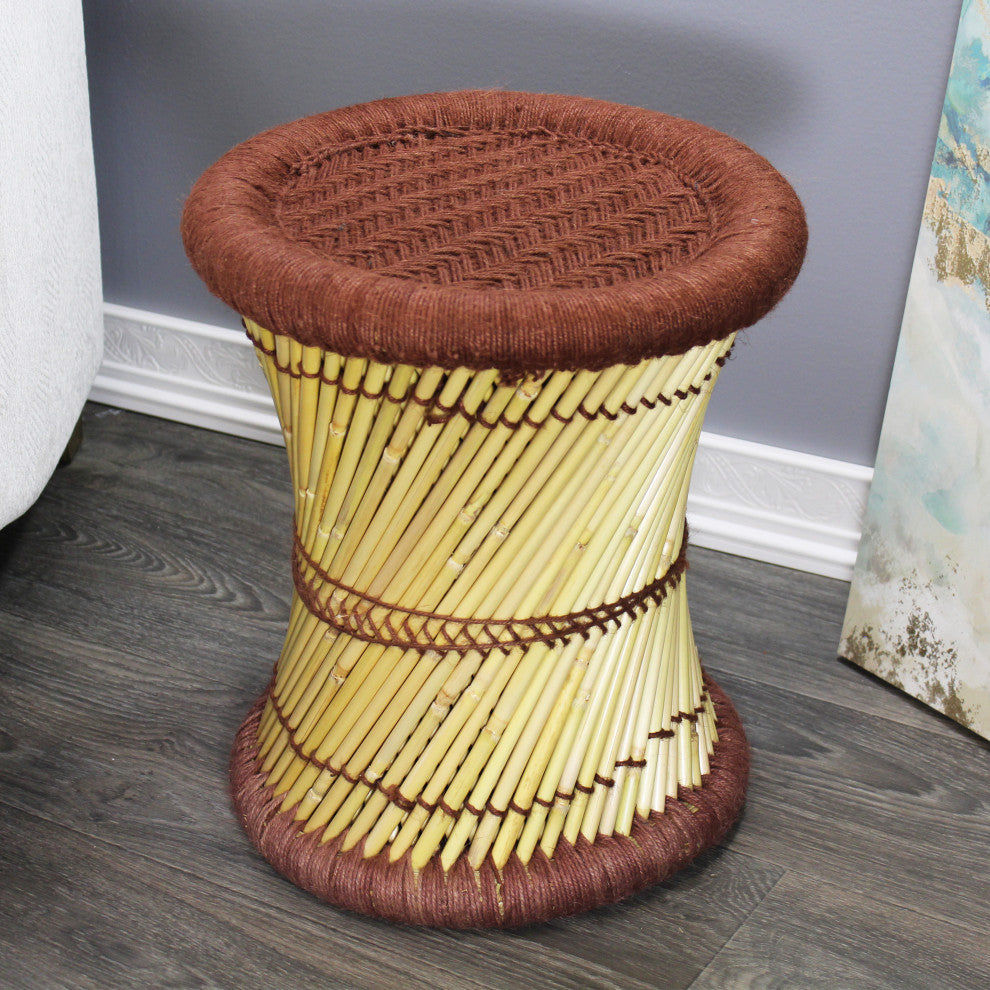 Natural Geo Moray Decorative Handwoven Jute Accent Stool, Brown