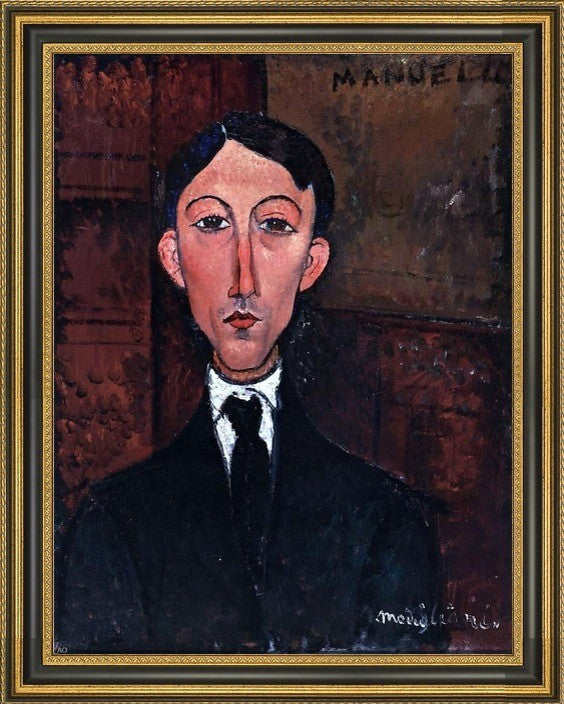 Amedeo Modigliani Bust of Manuel Humbert - 18" x 24" Framed Premium Canvas Print