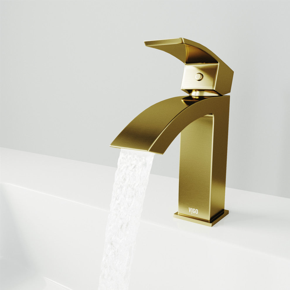 VIGO Satro 7" H Single Handle Single Hole Bathroom Faucet, Matte Brushed Gold