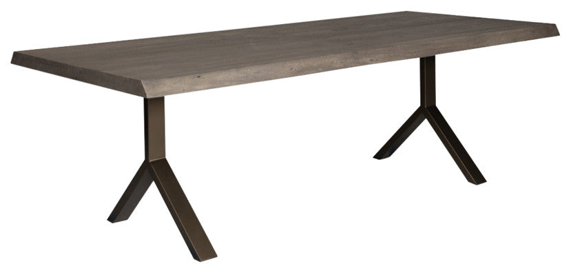 Brooks Dining Table, Y Base, 40"x116", Sandblasted Grey Top, Brass Base