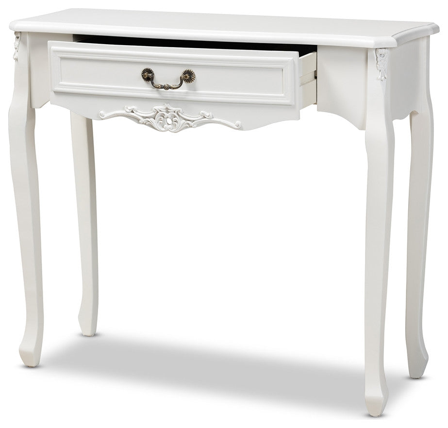 Traditional French Country Provincial White-Finished 1-Drawer Wood Console Table
