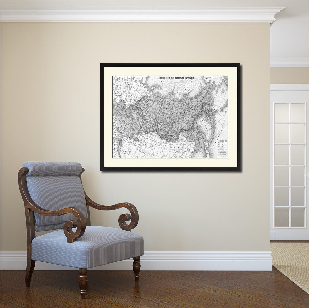 Russia Siberia Vintage B&W Map Canvas Print, 16"x21"