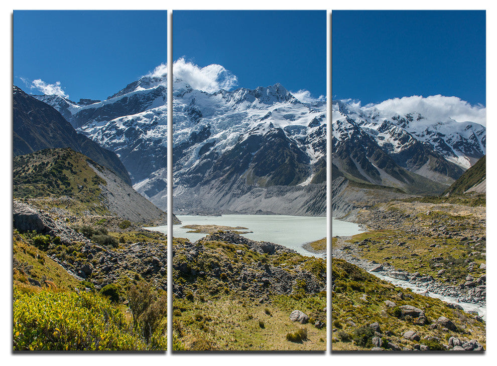 "Green and White Mountains New Zealand" Metal Wall Art, 3 Panels, 36"x28"