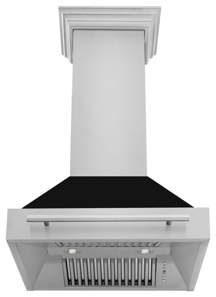ZLINE 30" Wall Mount Hood Stainless Steel With Black Matte Shell 8654STX-BLM-30