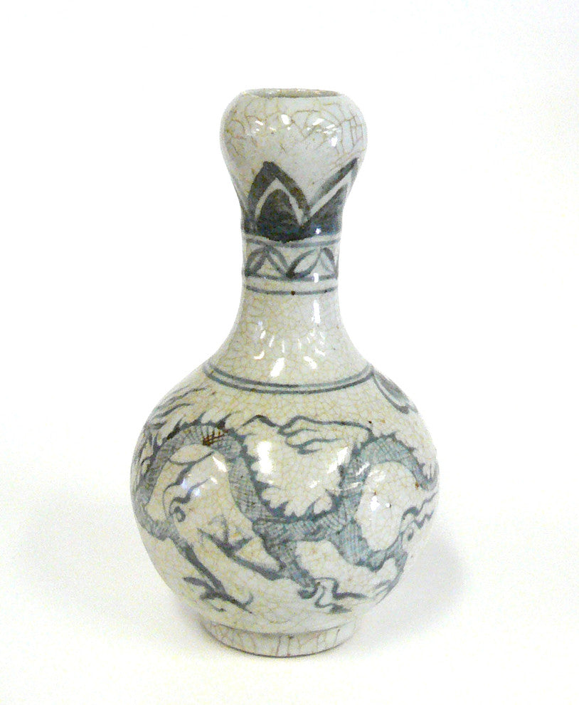 Chinese Gray Crackle Dragon Ceramic Pottery Vase