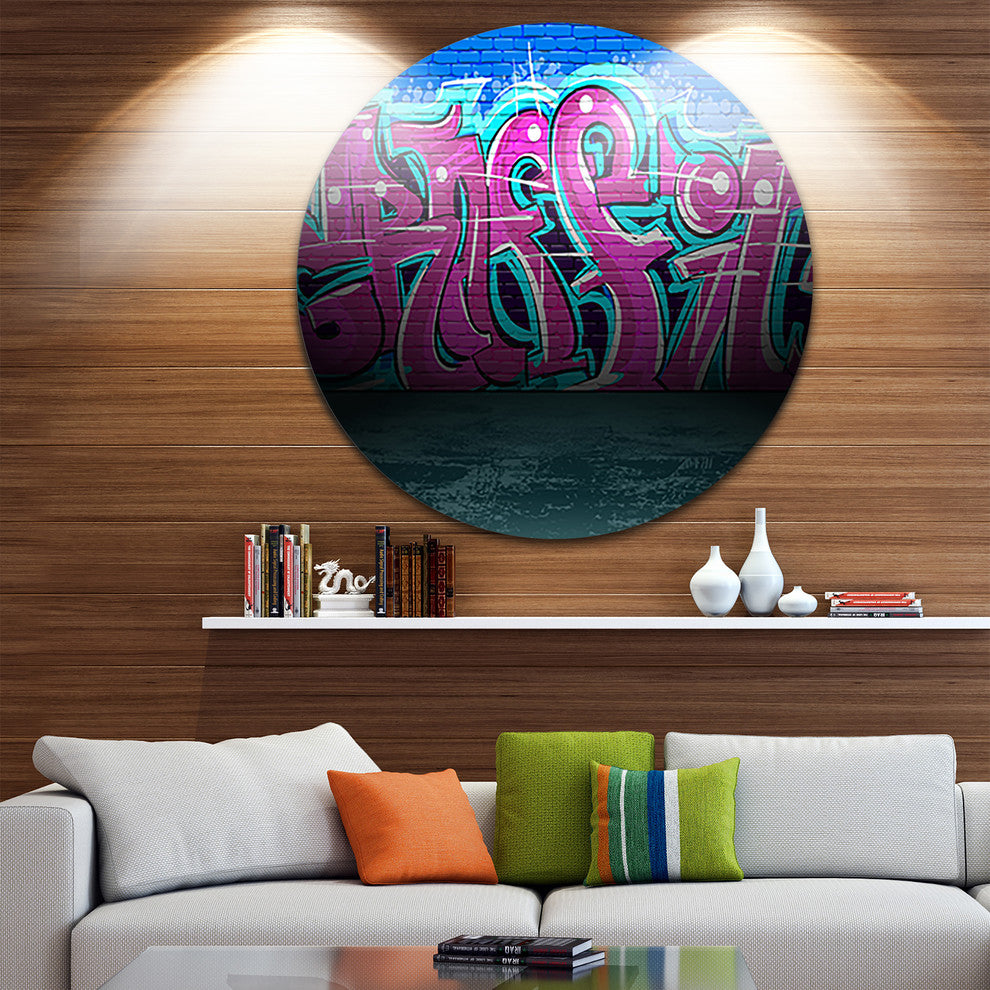 Purple Graffiti Wall, Street Art Round Wall Art, 11"
