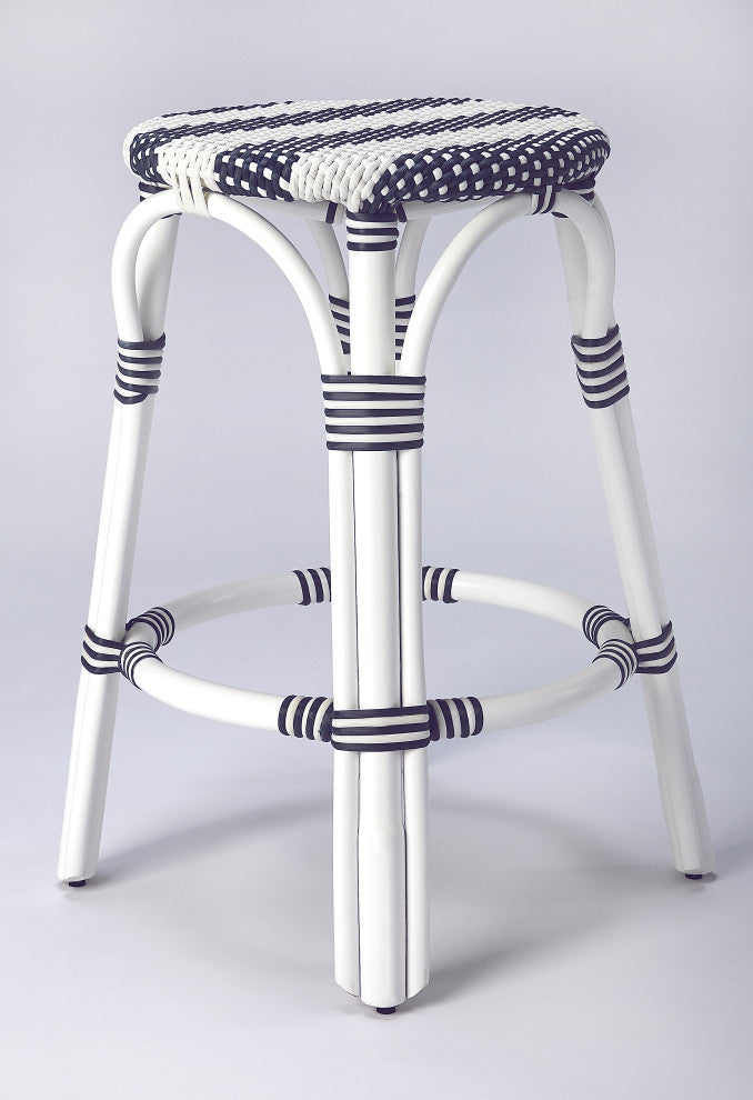 Butler Tobias Blue and White Rattan Counter Stool