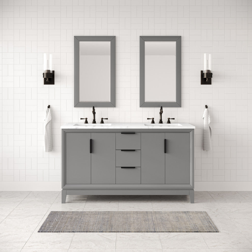 Elizabeth 60" Double Sink Carrara White Marble Vanity, Cashmere Gray