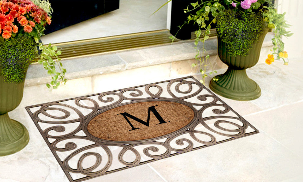 A1HC Rubber & Coir Elegant Circles Princess Doormat, Monogrammed, M