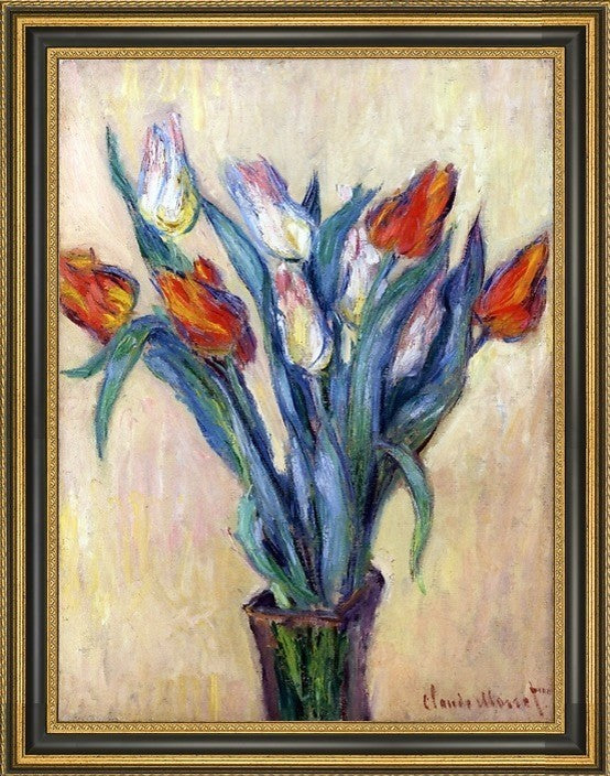 Claude Oscar Monet Vase of Tulips Framed Premium Canvas Print, 21"x28"