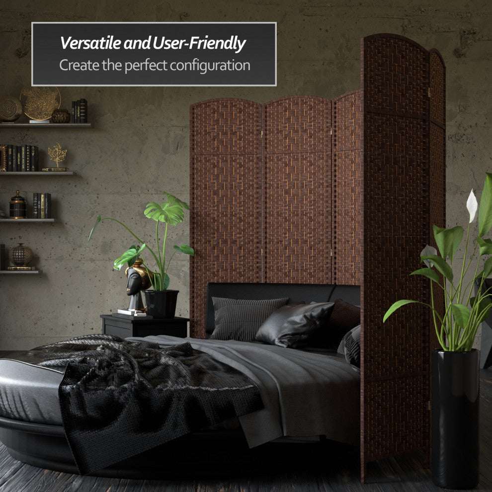7' Tall Diamond Weave Room Divider, Dark Mocha, 4 Panels