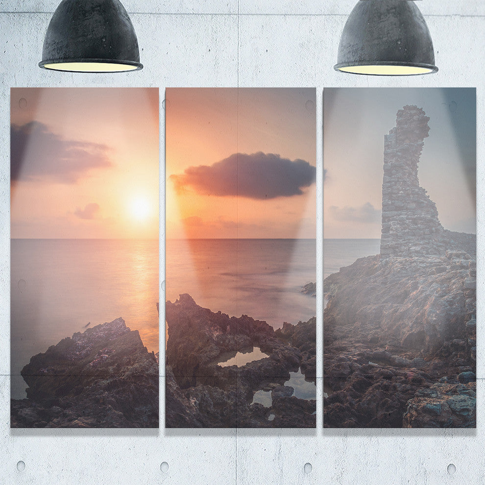 "African Ancient Ruins at Seashore" Metal Wall Art, 3 Panels, 36"x28"