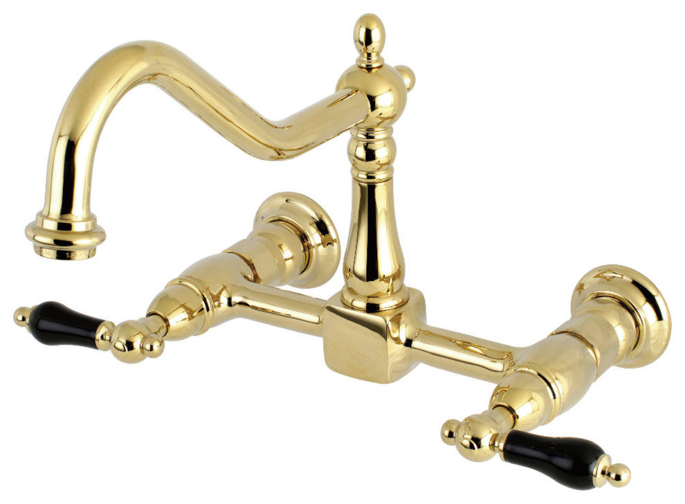 Kingston Brass Two-Handle Wall Mount Bridge Kitchen Faucet, Polished Brass
