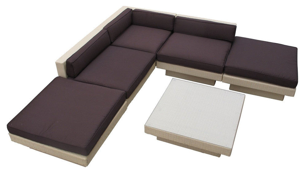 Modern Urban Outdoor Patio Rattan and Wicker 6-Piece SetSectional Set Tan Brown