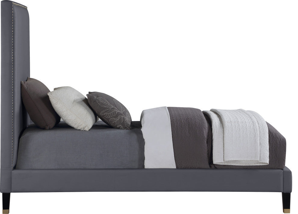 Harlie Velvet Upholstered Bed, Gray, Twin