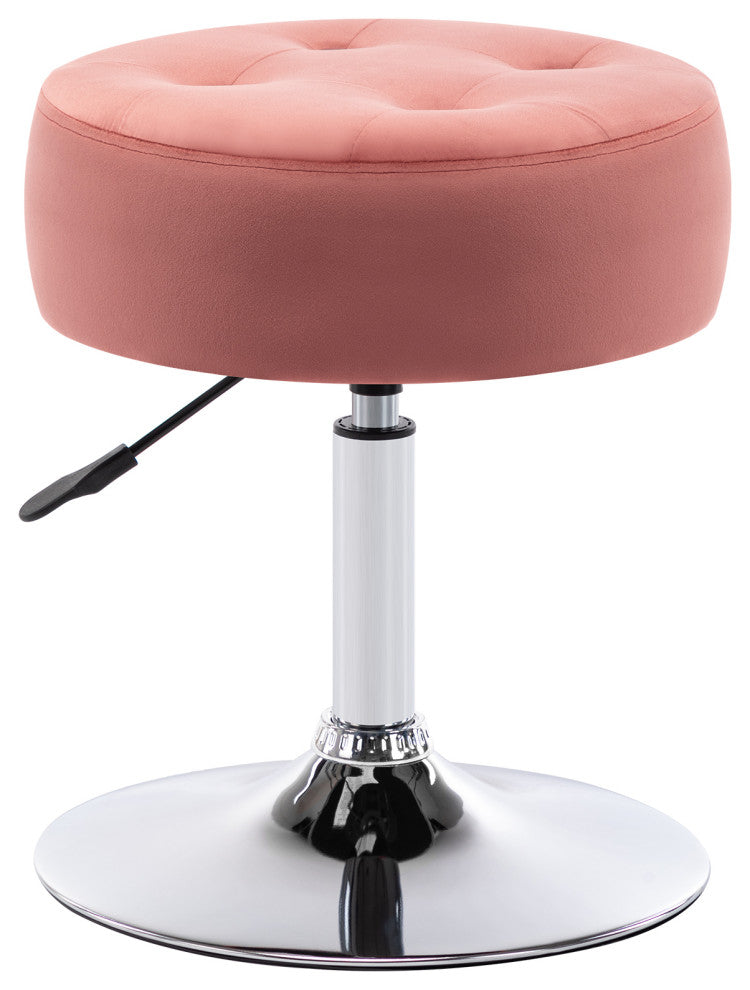 Round Swivel Velvet Vanity Stool, Pink, Standard