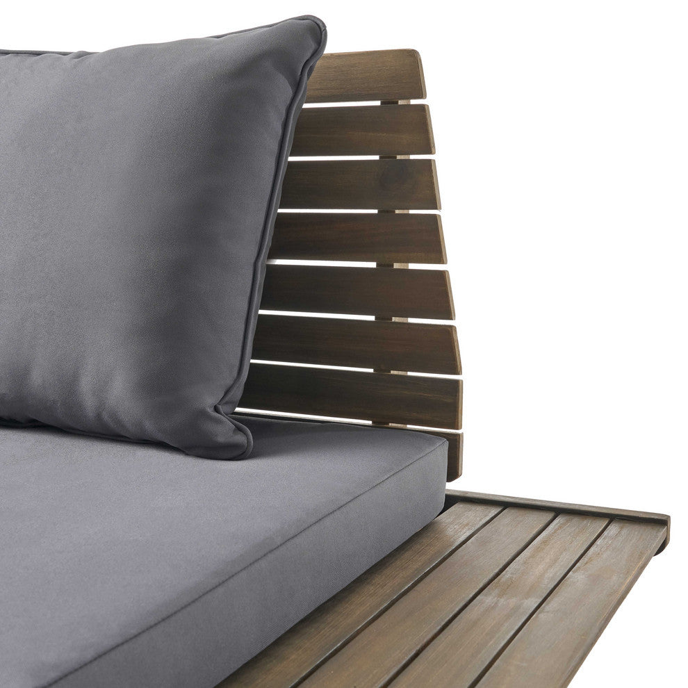 Lucy Outdoor Acacia Wood 4 Seater Chat Set, Gray, Dark Gray