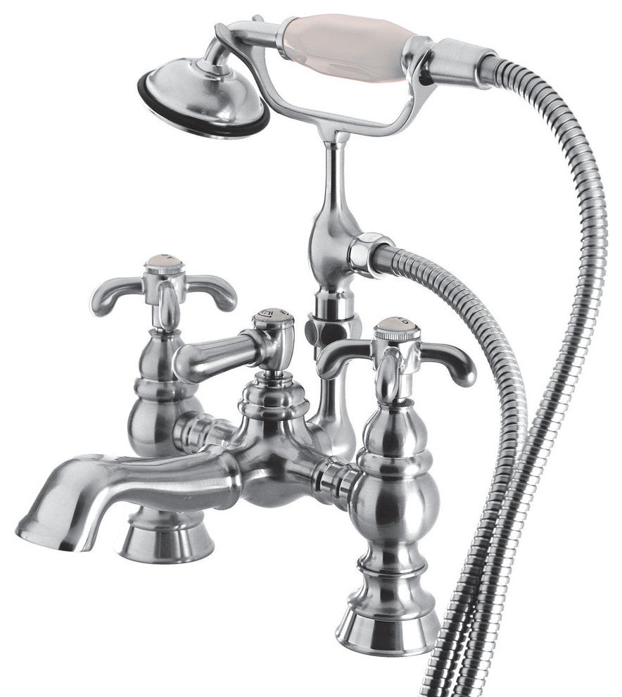 Polished Chrome 7" Deck Mount Clawfoot Tub Filler With Hand Shower