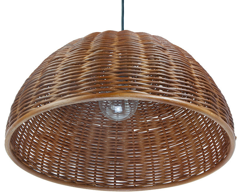 Handwoven Wicker Dome Pendant Light, Brown