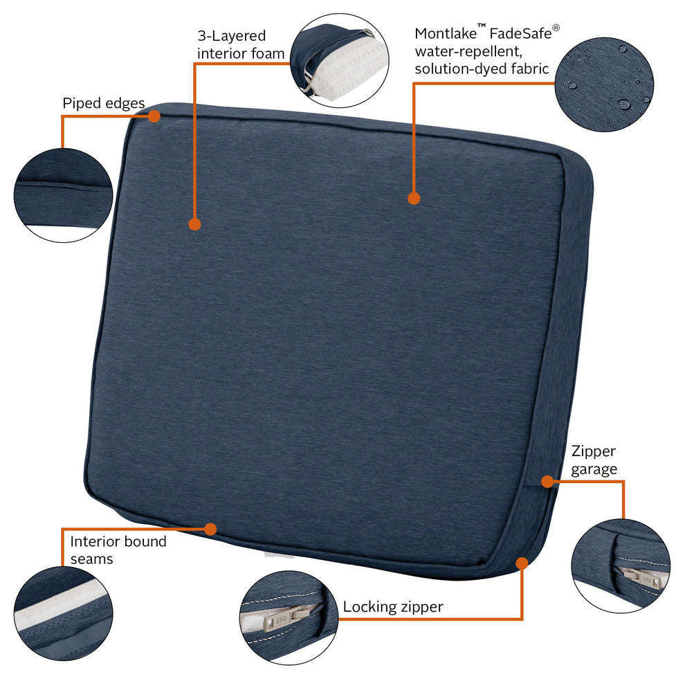 Patio Lounge Back Cushion, Heather Indigo Blue, 21"x22"x4"