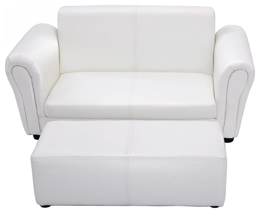 Costway White Kids Sofa Armrest Chair Couch Lounge Children Gift w/ Ottoman