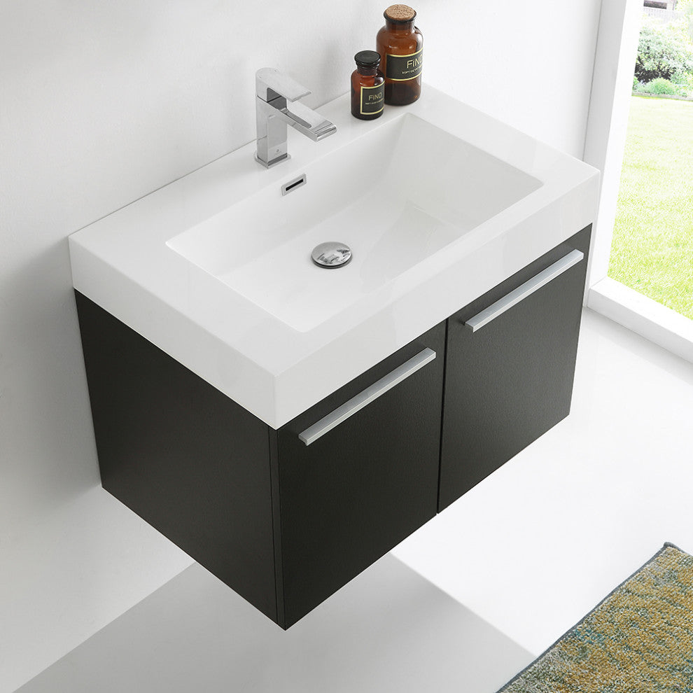 Fresca Vista 30" Black Wall Hung Cabinet With Integrated Sink
